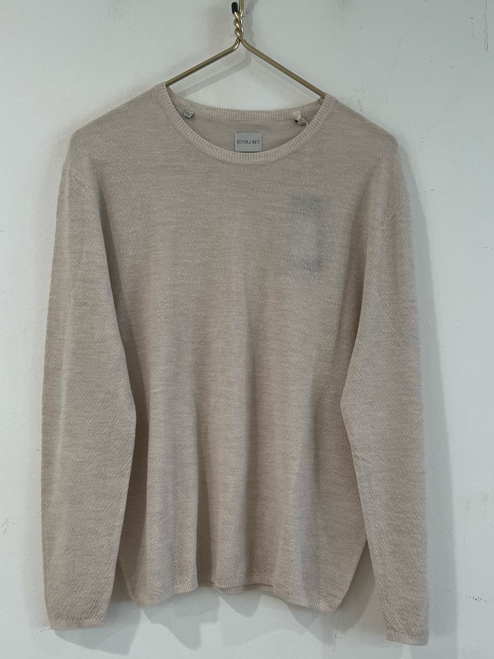 Stitch Note Light Beige Crewneck Sweater lightweight knit sweater wool 100 % XL